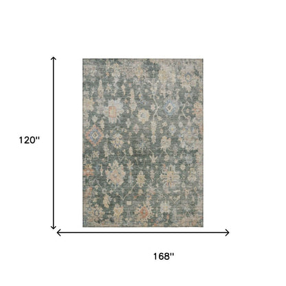 10' X 14' Artichoke Green Beige And Rust Floral Washable Indoor Outdoor Area Rug HomeRoots