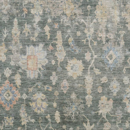 10' X 14' Artichoke Green Beige And Rust Floral Washable Indoor Outdoor Area Rug HomeRoots
