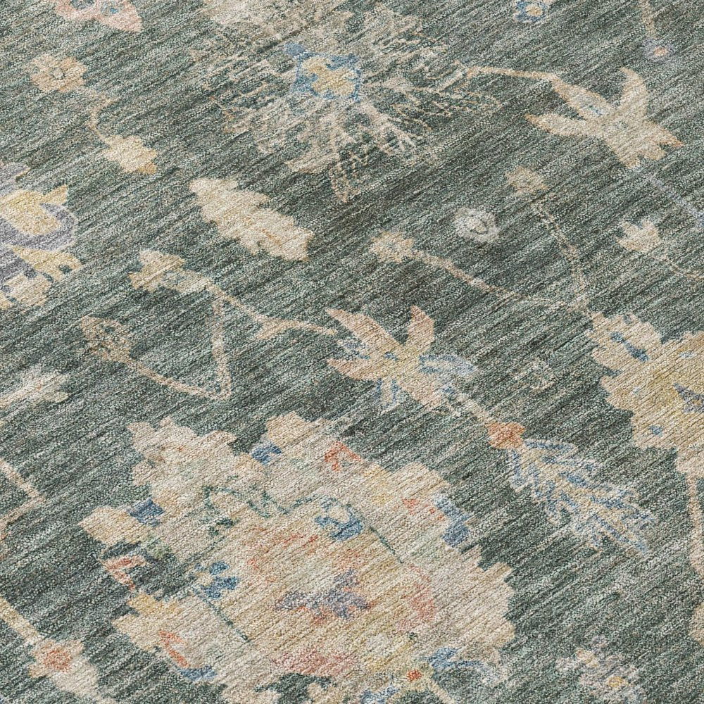 10' X 14' Artichoke Green Beige And Rust Floral Washable Indoor Outdoor Area Rug HomeRoots