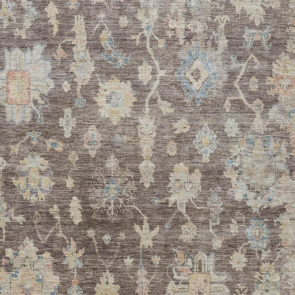 5' X 8' Chocolate Beige And Blue Floral Washable Indoor Outdoor Area Rug HomeRoots