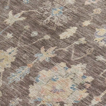 5' X 8' Chocolate Beige And Blue Floral Washable Indoor Outdoor Area Rug HomeRoots