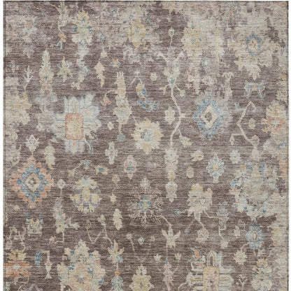 5' X 8' Chocolate Beige And Blue Floral Washable Indoor Outdoor Area Rug HomeRoots