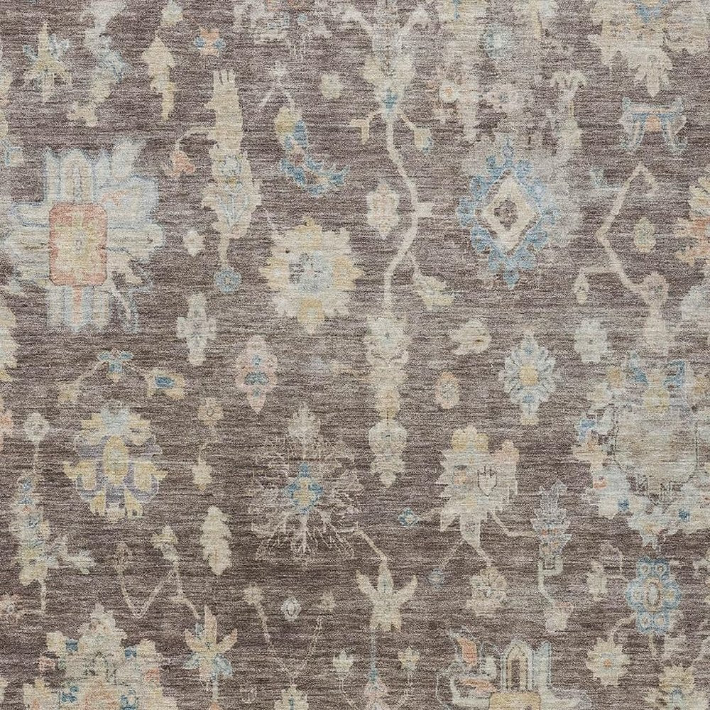 8' X 10' Chocolate Beige And Blue Floral Washable Indoor Outdoor Area Rug — view 6