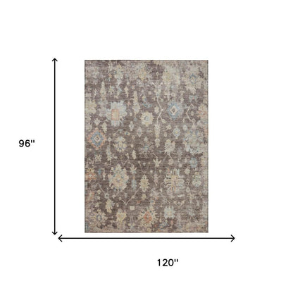 8' X 10' Chocolate Beige And Blue Floral Washable Indoor Outdoor Area Rug HomeRoots