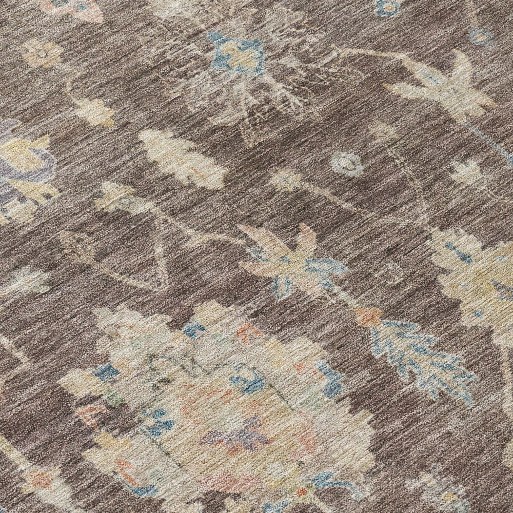 8' X 10' Chocolate Beige And Blue Floral Washable Indoor Outdoor Area Rug — view 4