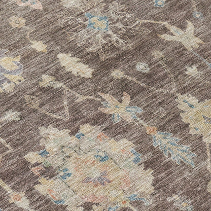 8' X 10' Chocolate Beige And Blue Floral Washable Indoor Outdoor Area Rug HomeRoots