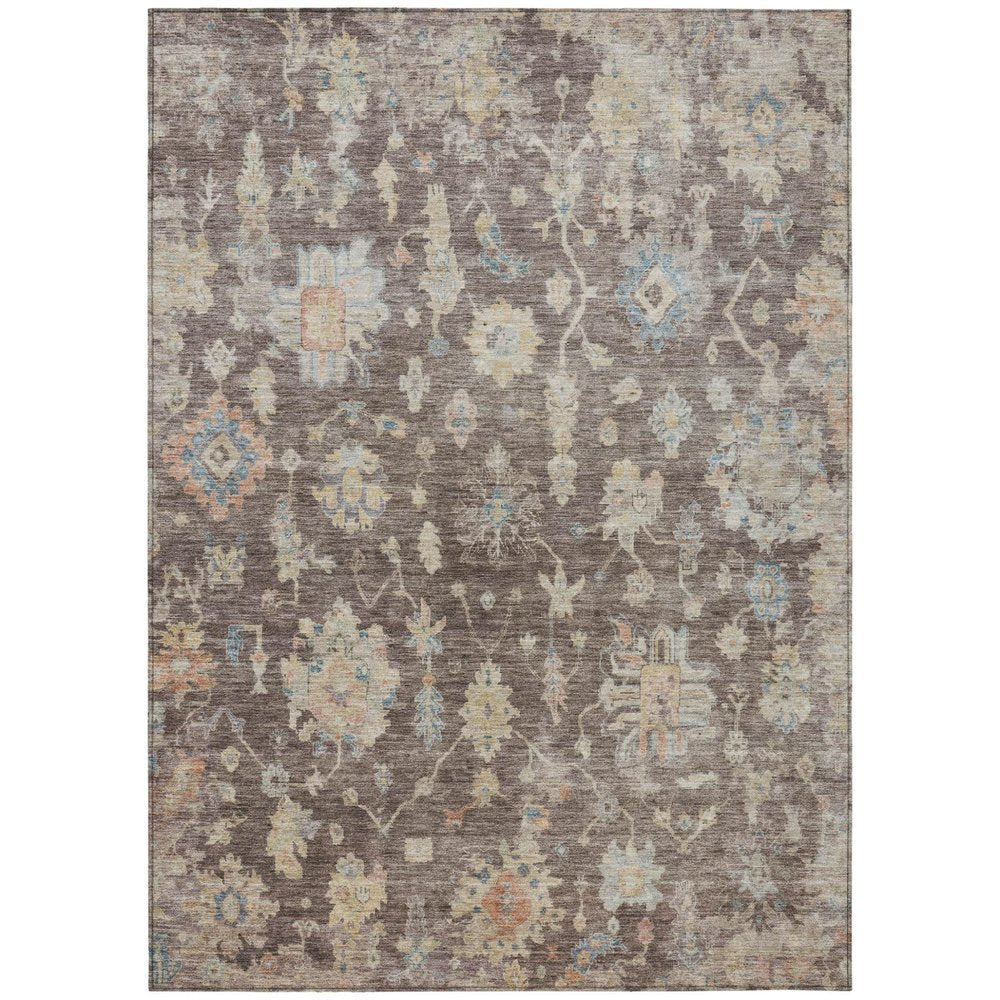 9' X 12' Chocolate Beige And Blue Floral Washable Indoor Outdoor Area Rug HomeRoots