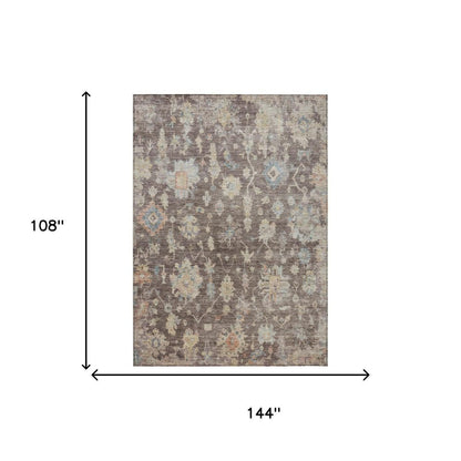 9' X 12' Chocolate Beige And Blue Floral Washable Indoor Outdoor Area Rug HomeRoots