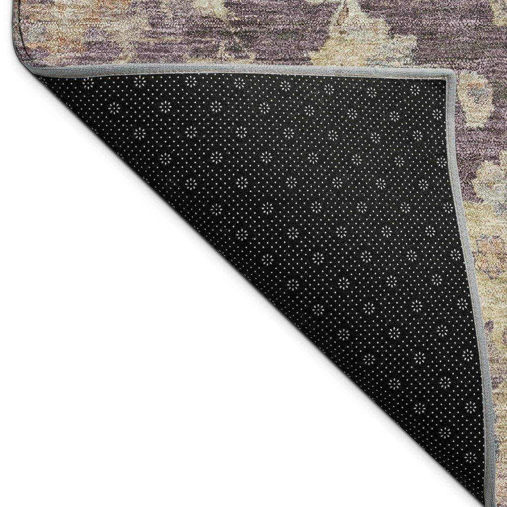 5' X 8' Eggplant Beige And Blue Floral Washable Indoor Outdoor Area Rug — view 2