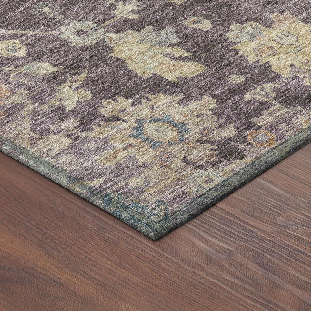 5' X 8' Eggplant Beige And Blue Floral Washable Indoor Outdoor Area Rug HomeRoots