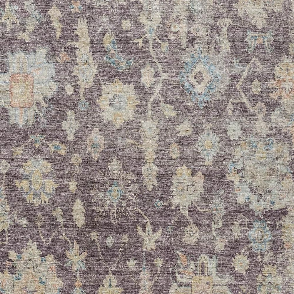 5' X 8' Eggplant Beige And Blue Floral Washable Indoor Outdoor Area Rug — view 5