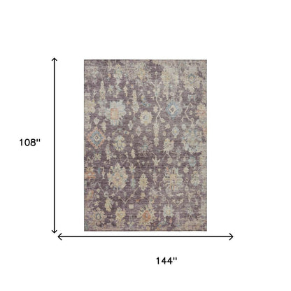 9' X 12' Eggplant Beige And Blue Floral Washable Indoor Outdoor Area Rug HomeRoots