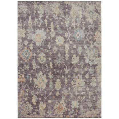 9' X 12' Eggplant Beige And Blue Floral Washable Indoor Outdoor Area Rug HomeRoots