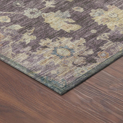9' X 12' Eggplant Beige And Blue Floral Washable Indoor Outdoor Area Rug HomeRoots