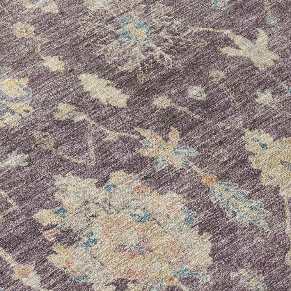 9' X 12' Eggplant Beige And Blue Floral Washable Indoor Outdoor Area Rug HomeRoots