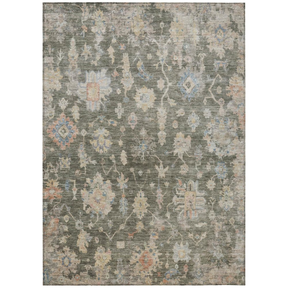 3' X 5' Fern Green Beige And Blue Floral Washable Indoor Outdoor Area Rug HomeRoots