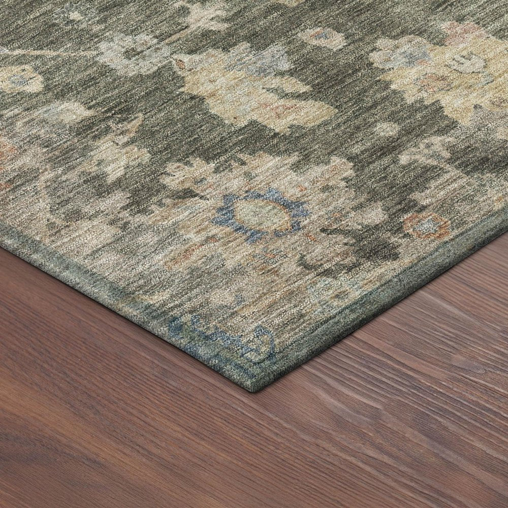 3' X 5' Fern Green Beige And Blue Floral Washable Indoor Outdoor Area Rug — view 3