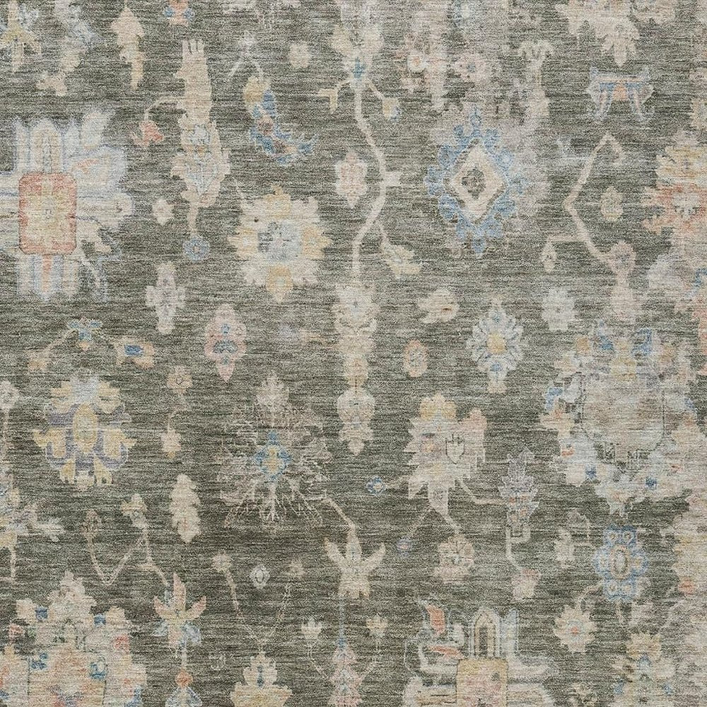 8' X 10' Fern Green Beige And Blue Floral Washable Indoor Outdoor Area Rug — view 5