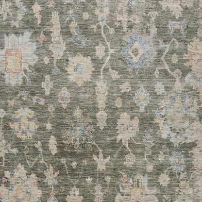 8' X 10' Fern Green Beige And Blue Floral Washable Indoor Outdoor Area Rug