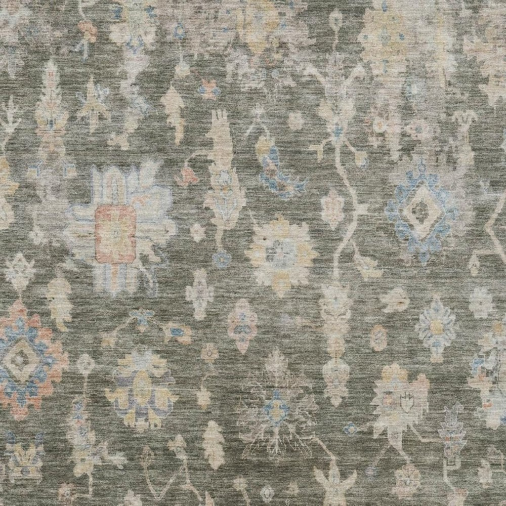 9' X 12' Fern Green Beige And Blue Floral Washable Indoor Outdoor Area Rug — view 6