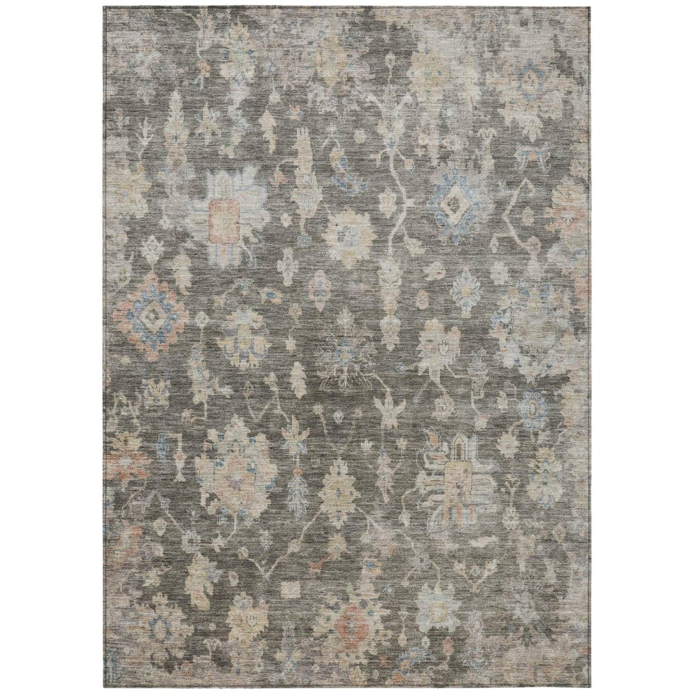 3' X 5' Gray Beige And Blue Floral Washable Indoor Outdoor Area Rug — view 1