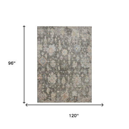 8' X 10' Gray Beige And Blue Floral Washable Indoor Outdoor Area Rug HomeRoots