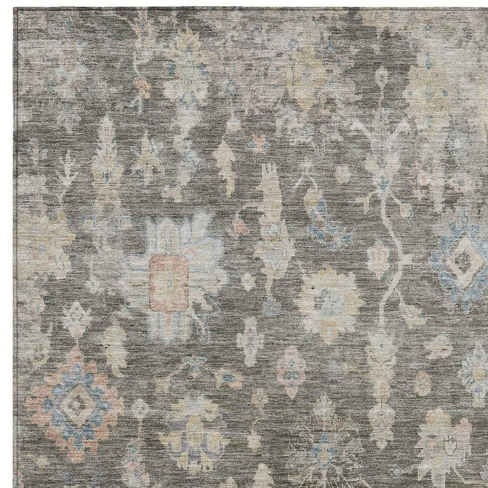 8' X 10' Gray Beige And Blue Floral Washable Indoor Outdoor Area Rug HomeRoots
