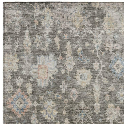 8' X 10' Gray Beige And Blue Floral Washable Indoor Outdoor Area Rug HomeRoots