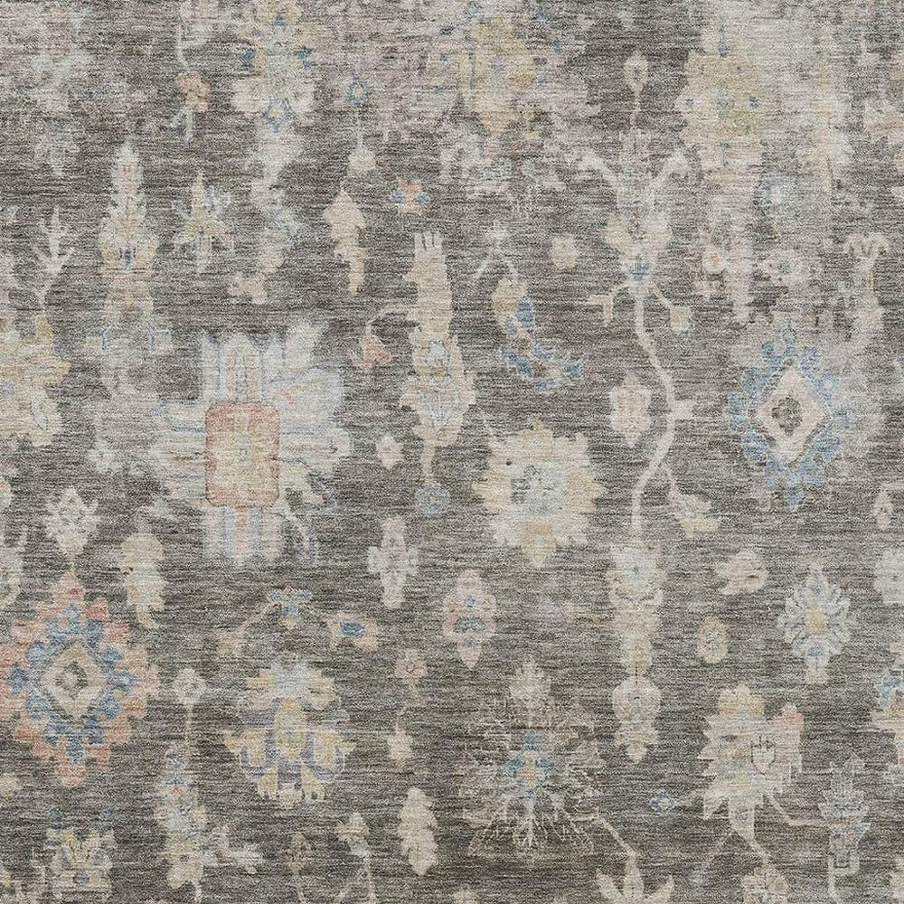 9' X 12' Gray Beige And Blue Floral Washable Indoor Outdoor Area Rug HomeRoots