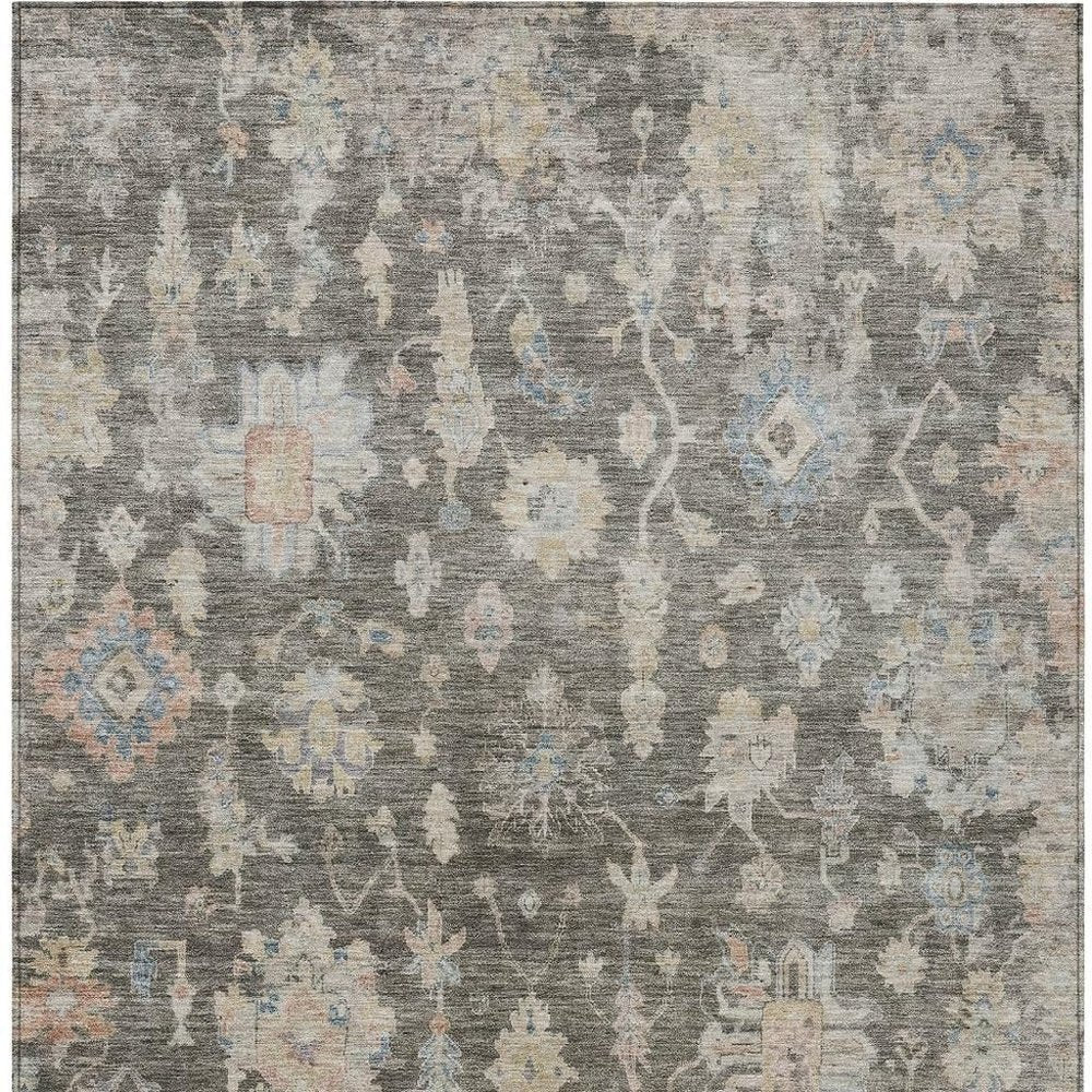 9' X 12' Gray Beige And Blue Floral Washable Indoor Outdoor Area Rug HomeRoots