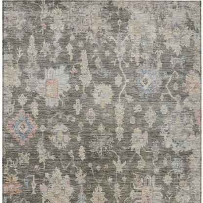 9' X 12' Gray Beige And Blue Floral Washable Indoor Outdoor Area Rug HomeRoots