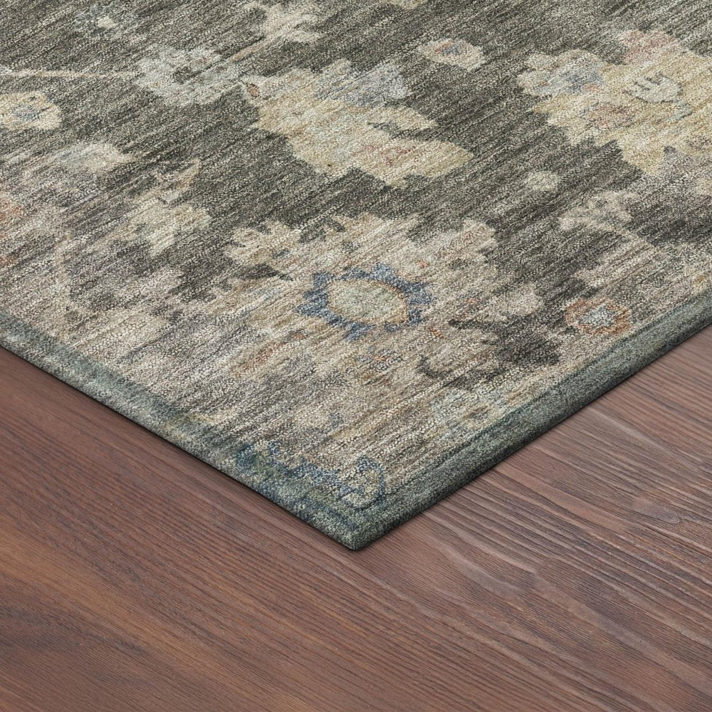 9' X 12' Gray Beige And Blue Floral Washable Indoor Outdoor Area Rug HomeRoots