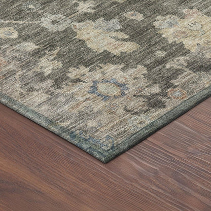 9' X 12' Gray Beige And Blue Floral Washable Indoor Outdoor Area Rug HomeRoots