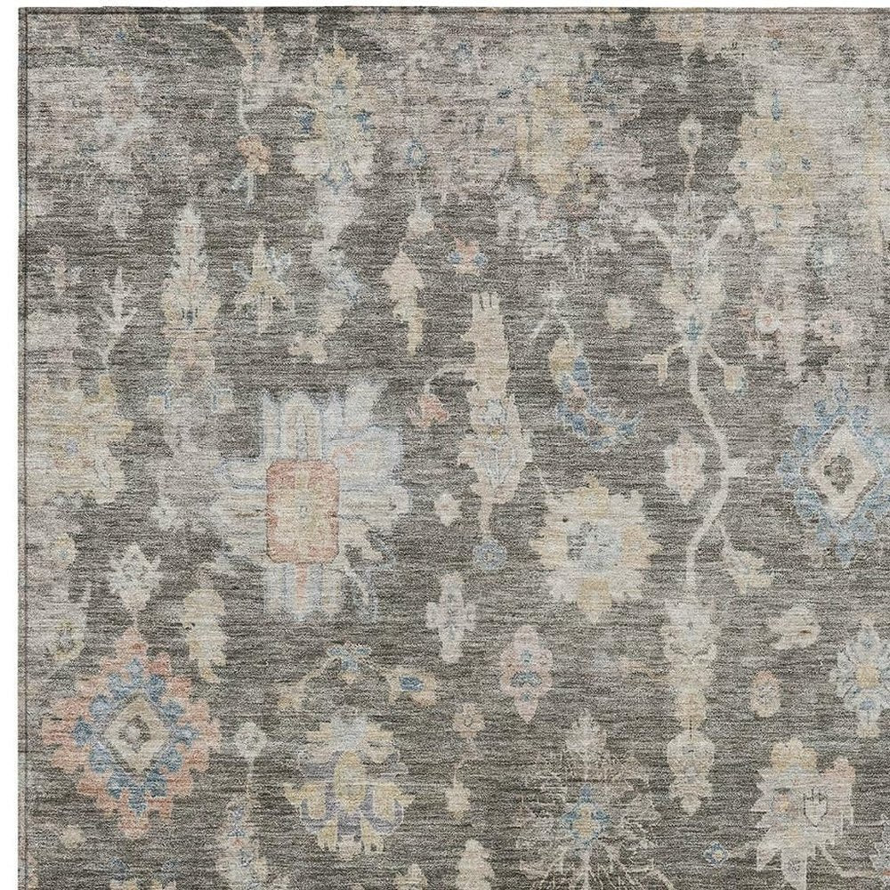 9' X 12' Gray Beige And Blue Floral Washable Indoor Outdoor Area Rug HomeRoots