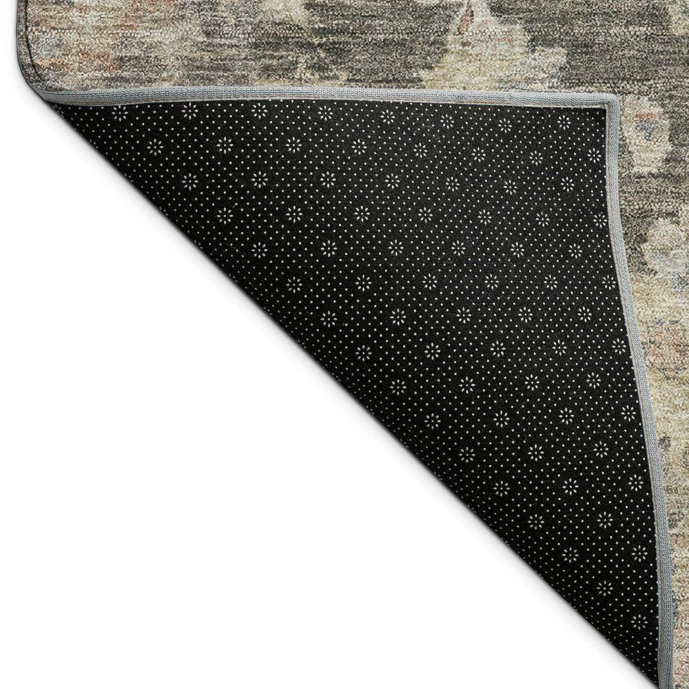 10' X 14' Gray Beige And Blue Floral Washable Indoor Outdoor Area Rug — view 2