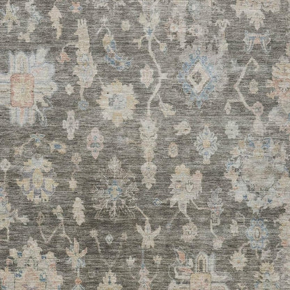10' X 14' Gray Beige And Blue Floral Washable Indoor Outdoor Area Rug