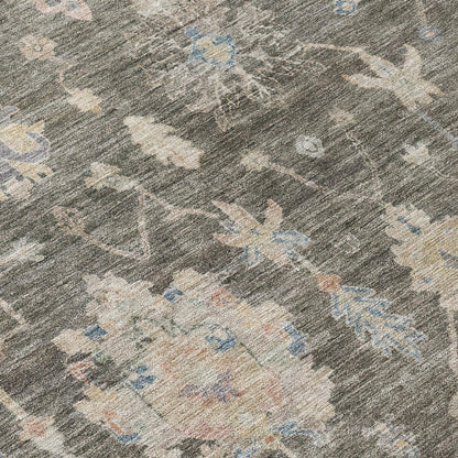 10' X 14' Gray Beige And Blue Floral Washable Indoor Outdoor Area Rug HomeRoots