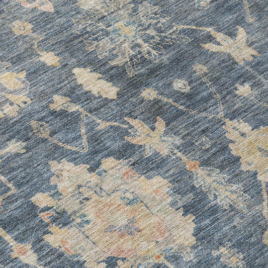8' Navy Blue Beige And Rust Round Floral Washable Indoor Outdoor Area Rug