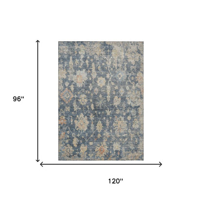 8' X 10' Navy Blue Beige And Rust Floral Washable Indoor Outdoor Area Rug HomeRoots