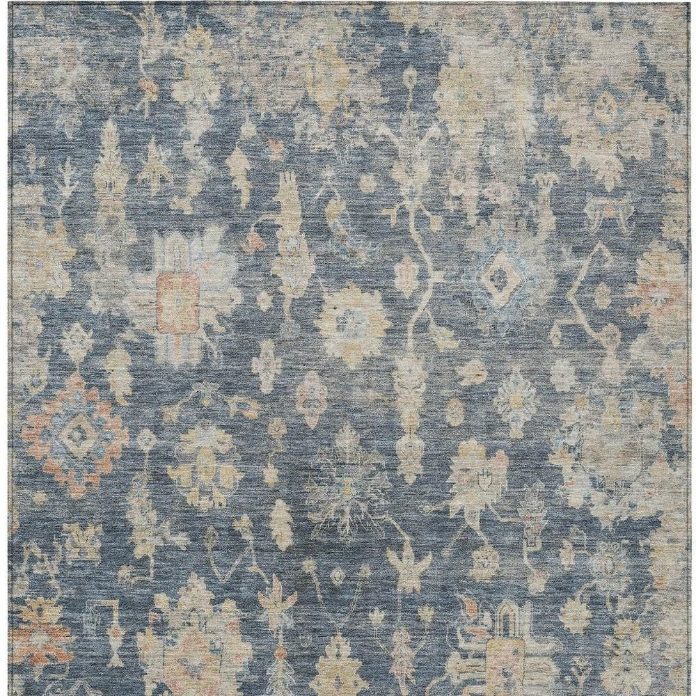 8' X 10' Navy Blue Beige And Rust Floral Washable Indoor Outdoor Area Rug HomeRoots
