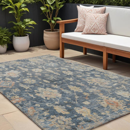 8' X 10' Navy Blue Beige And Rust Floral Washable Indoor Outdoor Area Rug HomeRoots