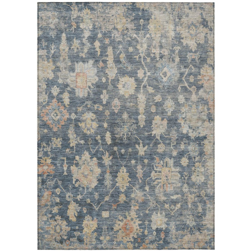 8' X 10' Navy Blue Beige And Rust Floral Washable Indoor Outdoor Area Rug HomeRoots
