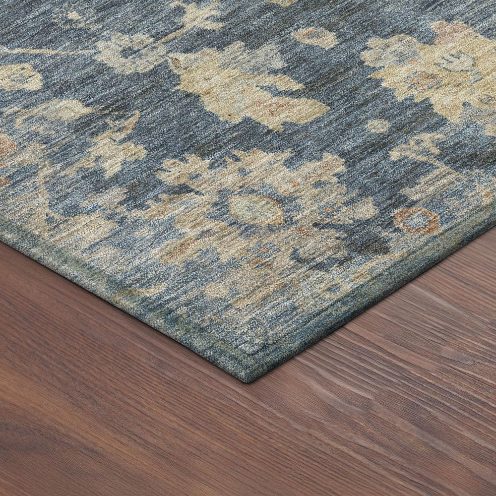 8' X 10' Navy Blue Beige And Rust Floral Washable Indoor Outdoor Area Rug — view 3