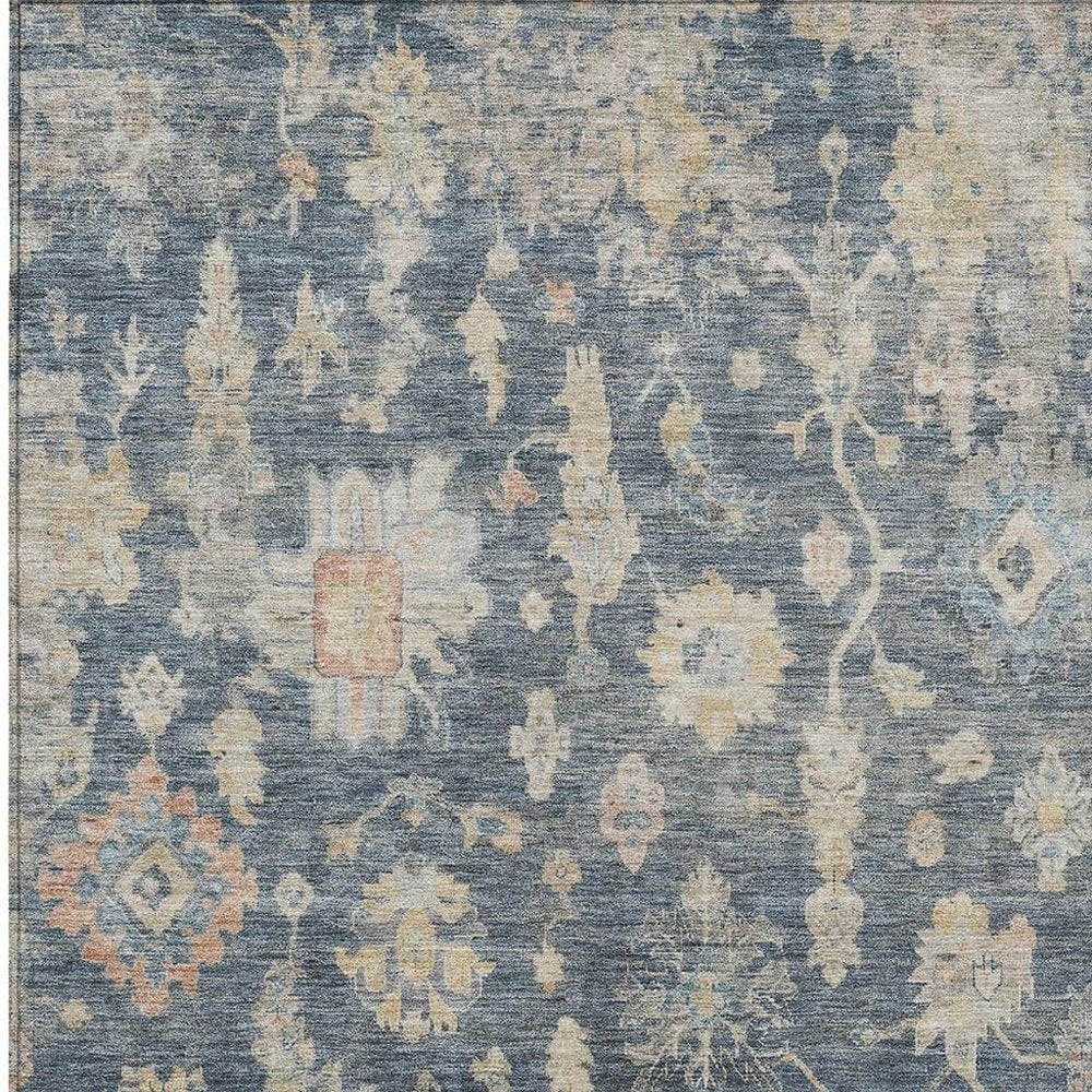 8' X 10' Navy Blue Beige And Rust Floral Washable Indoor Outdoor Area Rug HomeRoots