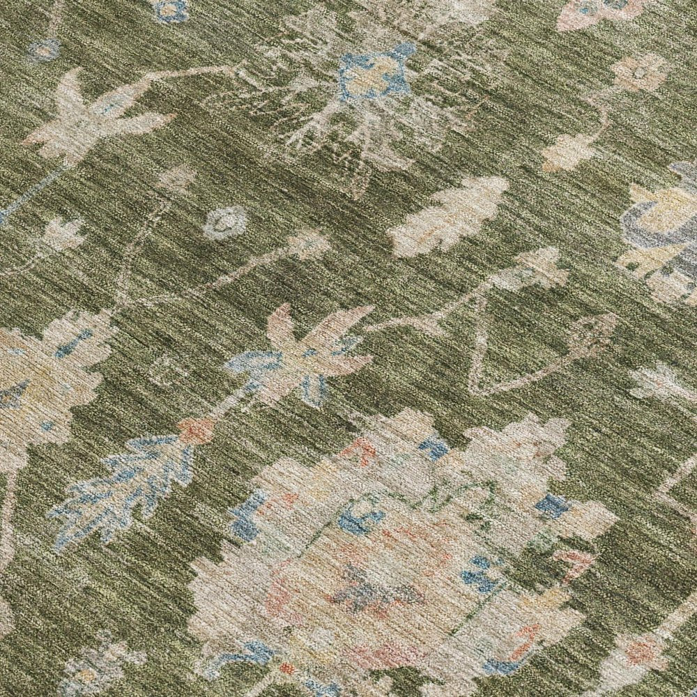 3' X 5' Olive Green Beige And Blue Floral Washable Indoor Outdoor Area Rug HomeRoots