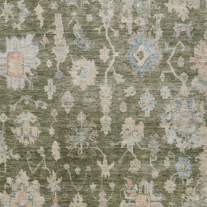 10' X 14' Olive Green Beige And Blue Floral Washable Indoor Outdoor Area Rug HomeRoots