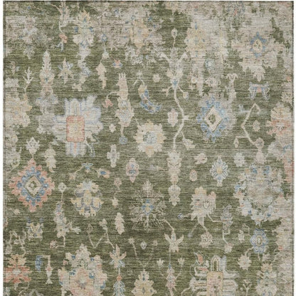 10' X 14' Olive Green Beige And Blue Floral Washable Indoor Outdoor Area Rug HomeRoots