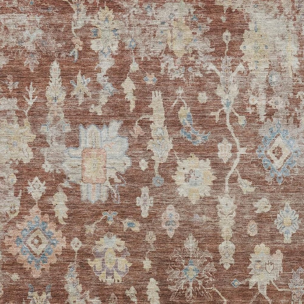 5' X 8' Rust Beige And Blue Floral Washable Indoor Outdoor Area Rug HomeRoots