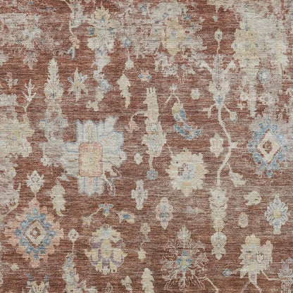 5' X 8' Rust Beige And Blue Floral Washable Indoor Outdoor Area Rug