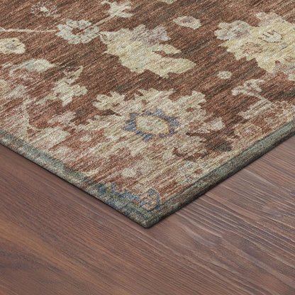 8' X 10' Rust Beige And Blue Floral Washable Indoor Outdoor Area Rug HomeRoots